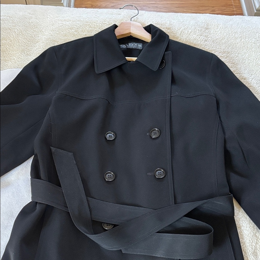 Gallery Black Double-Breasted Trench Coat with Waist Tie
